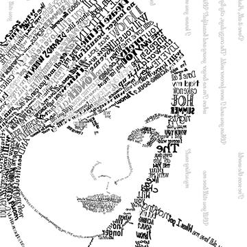 Student project work, digital word art portrait of girl