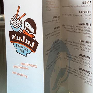 Student project work, Lulu's Thai Noodle Shop menu